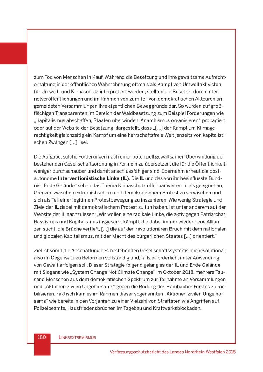 Seite 181 des Verfassungsschutzbericht 2018 Nordrhein-Westfalen
