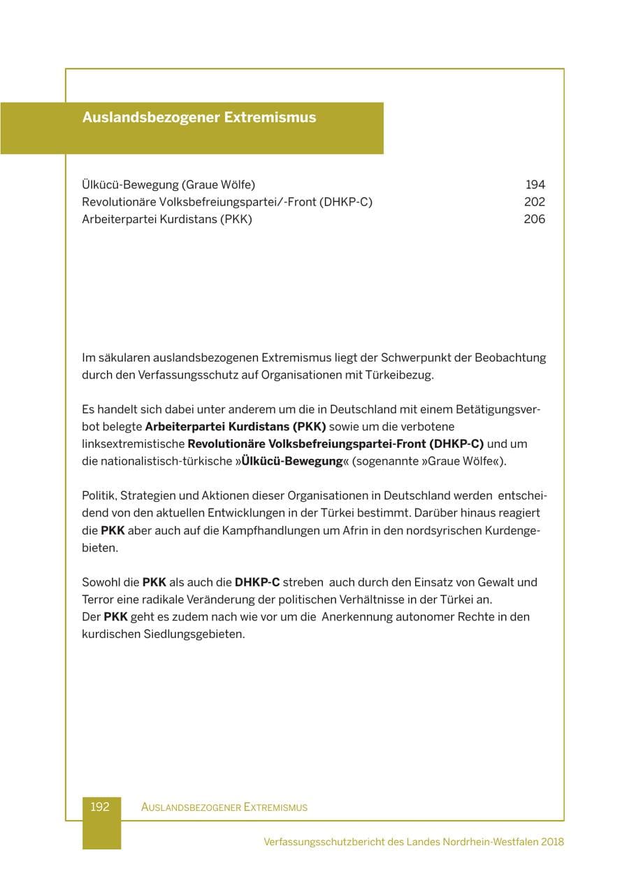 Seite 193 des Verfassungsschutzbericht 2018 Nordrhein-Westfalen