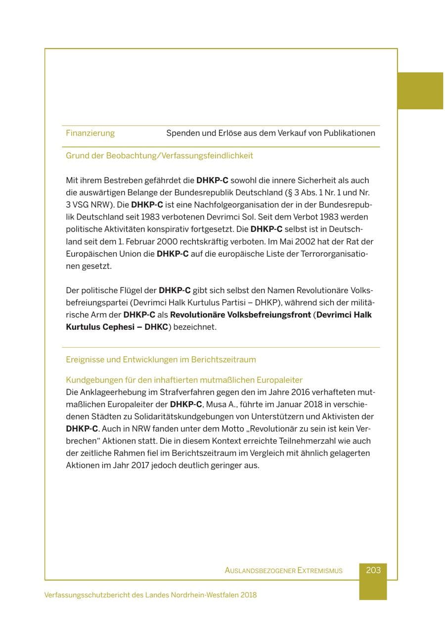 Seite 204 des Verfassungsschutzbericht 2018 Nordrhein-Westfalen