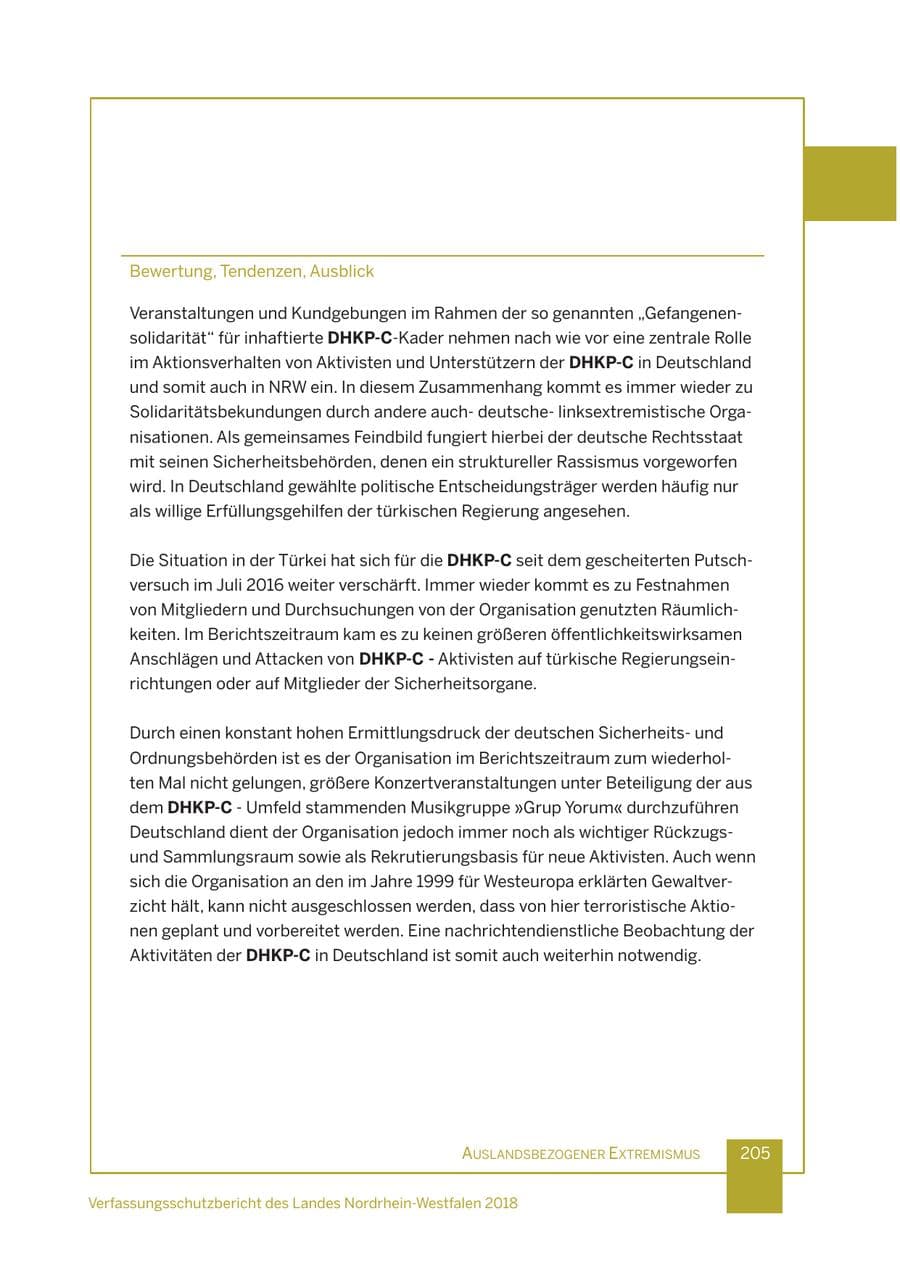 Seite 206 des Verfassungsschutzbericht 2018 Nordrhein-Westfalen