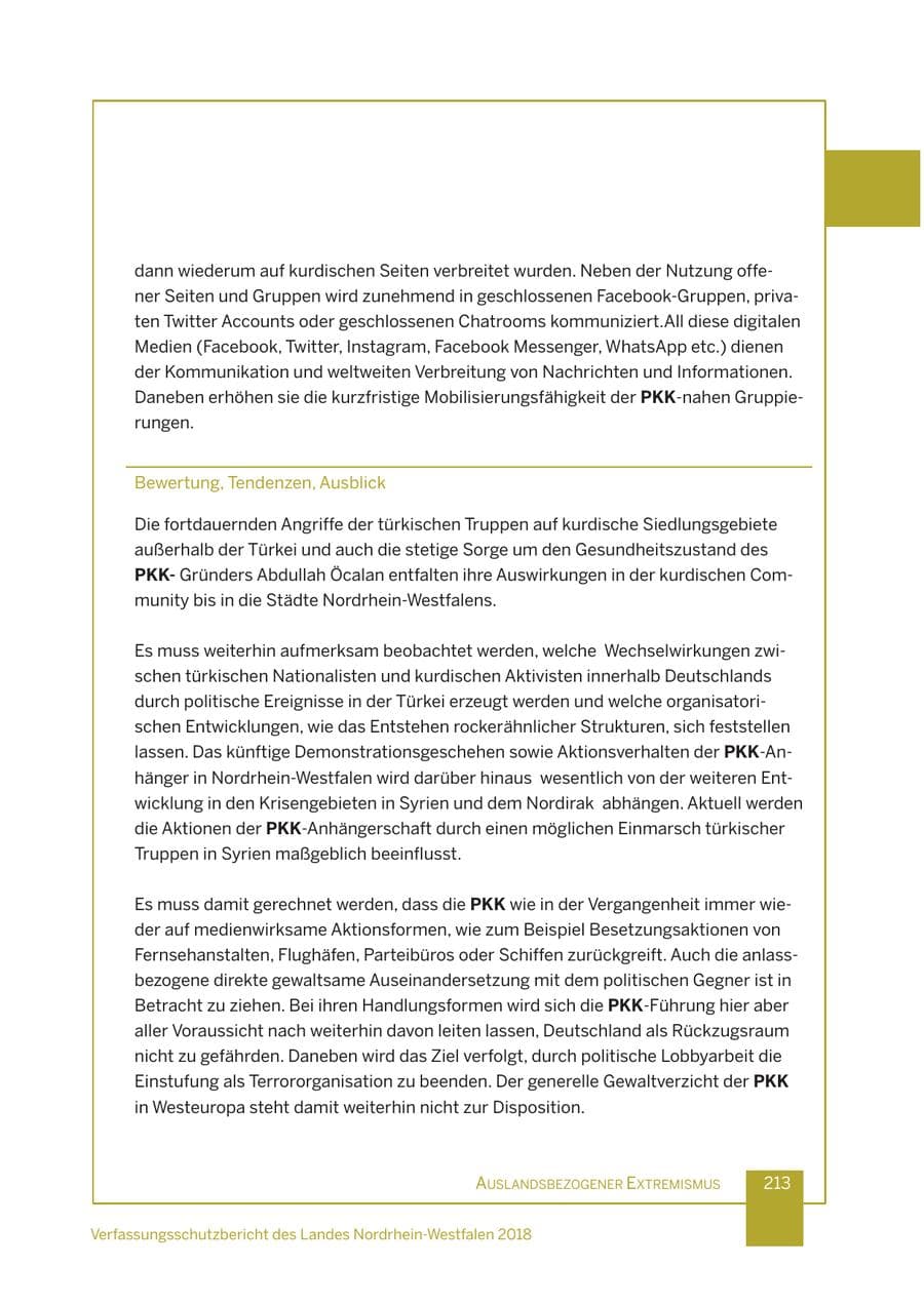 Seite 214 des Verfassungsschutzbericht 2018 Nordrhein-Westfalen