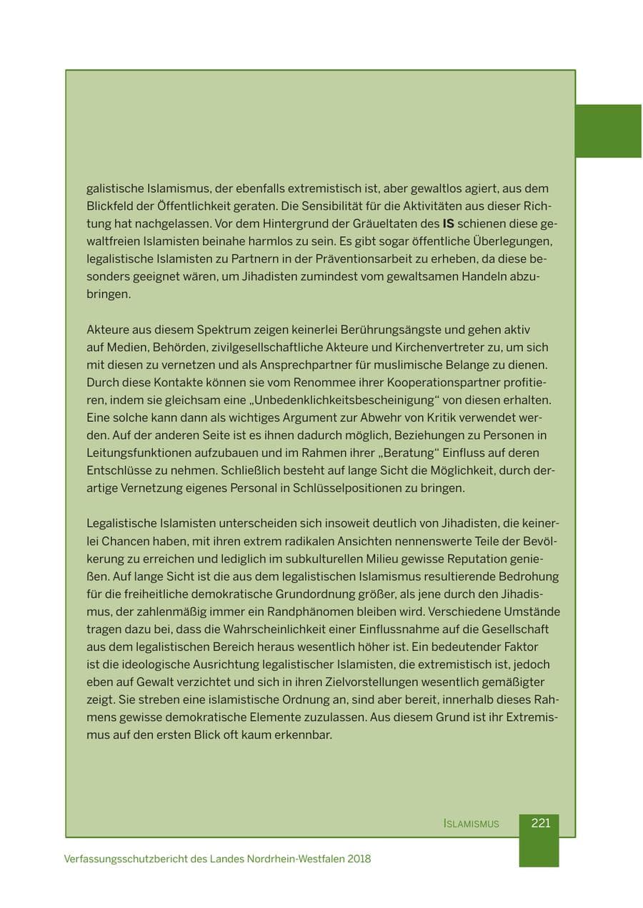 Seite 222 des Verfassungsschutzbericht 2018 Nordrhein-Westfalen