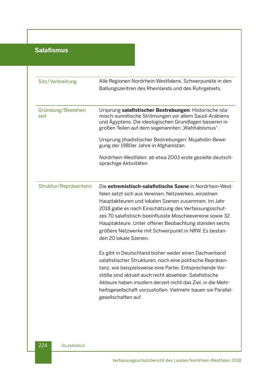Seite 225 des Verfassungsschutzbericht 2018 Nordrhein-Westfalen