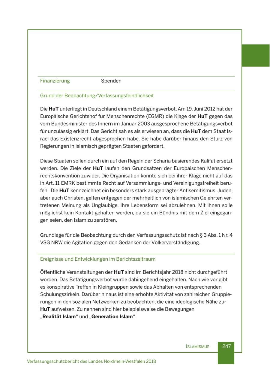 Seite 248 des Verfassungsschutzbericht 2018 Nordrhein-Westfalen