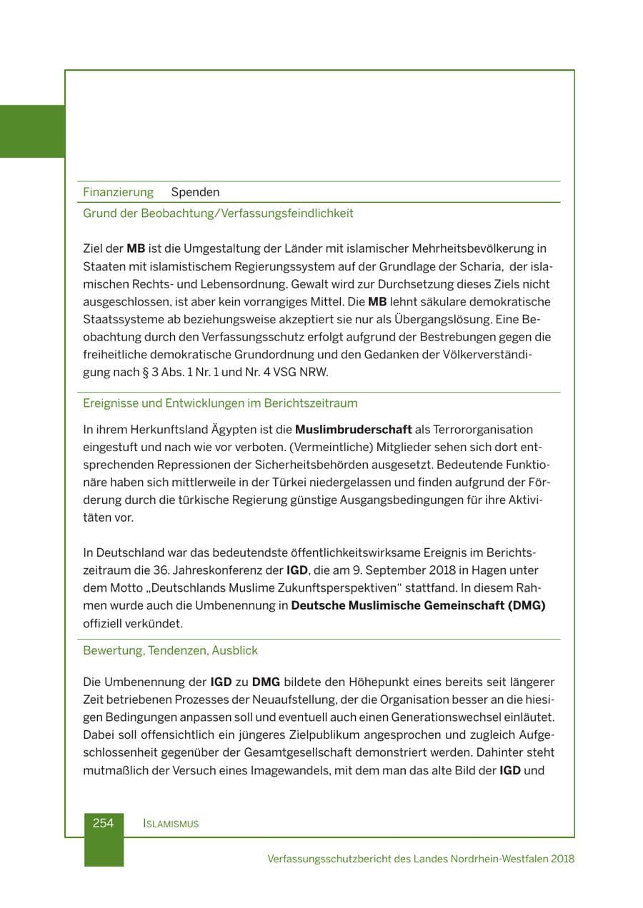 Seite 255 des Verfassungsschutzbericht 2018 Nordrhein-Westfalen