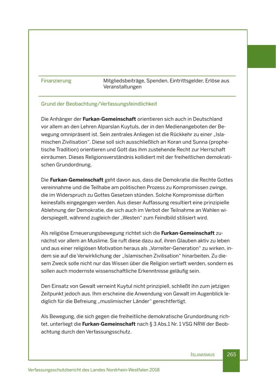 Seite 266 des Verfassungsschutzbericht 2018 Nordrhein-Westfalen