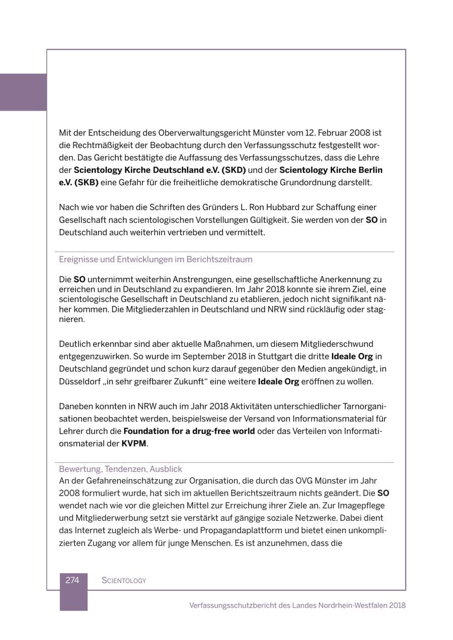 Seite 275 des Verfassungsschutzbericht 2018 Nordrhein-Westfalen