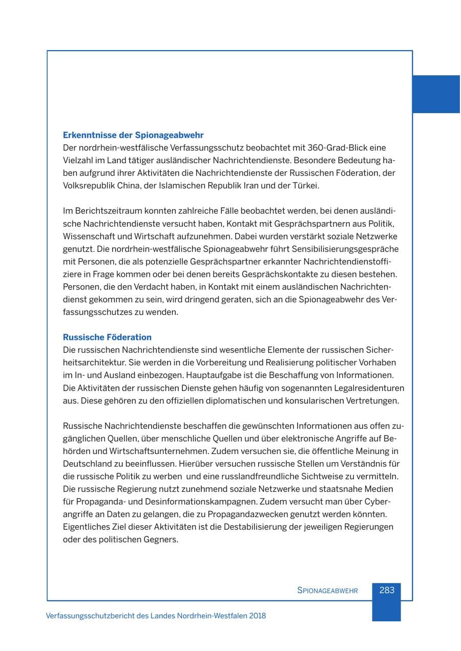 Seite 284 des Verfassungsschutzbericht 2018 Nordrhein-Westfalen