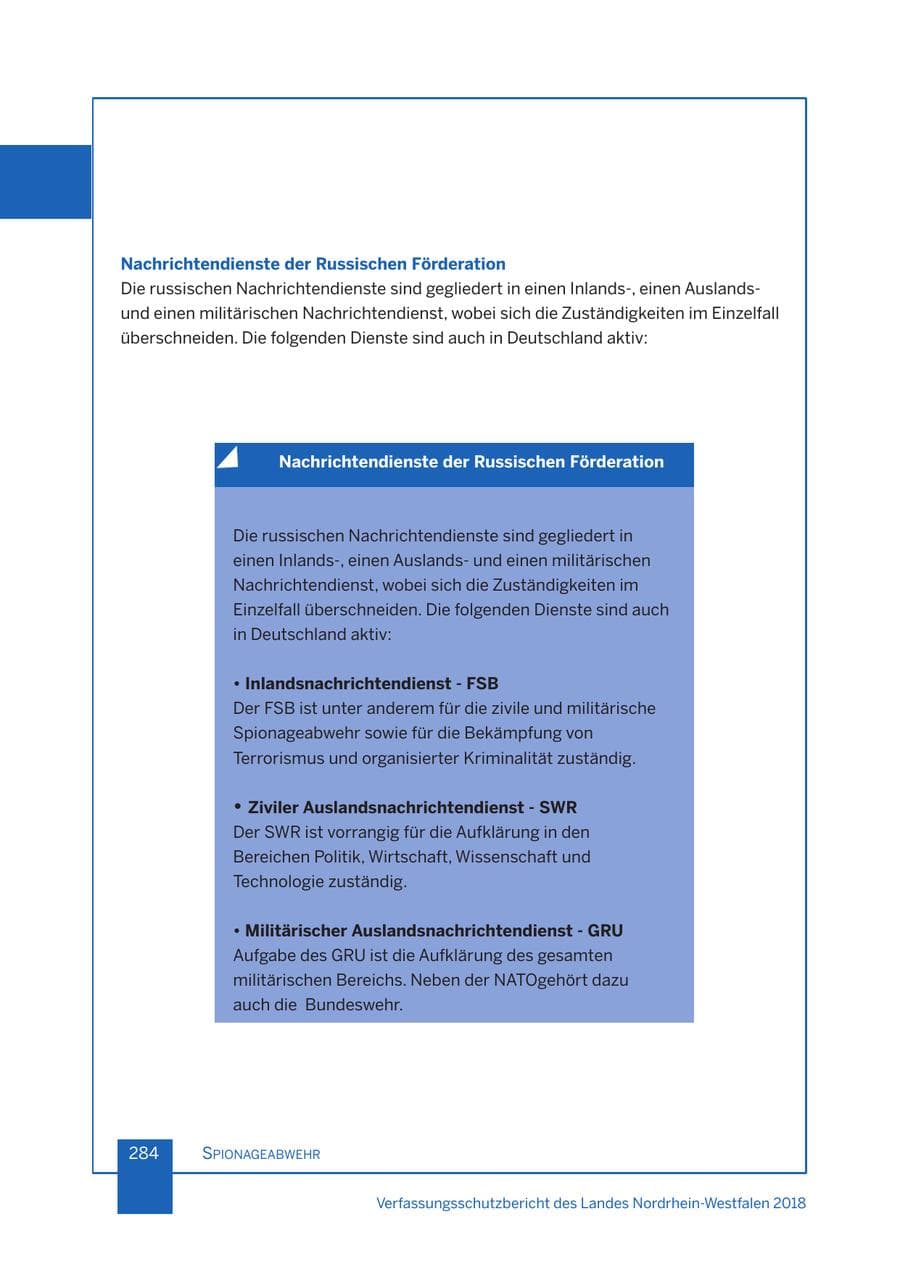 Seite 285 des Verfassungsschutzbericht 2018 Nordrhein-Westfalen