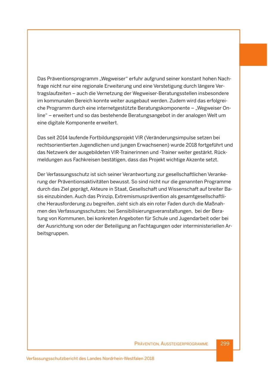 Seite 300 des Verfassungsschutzbericht 2018 Nordrhein-Westfalen