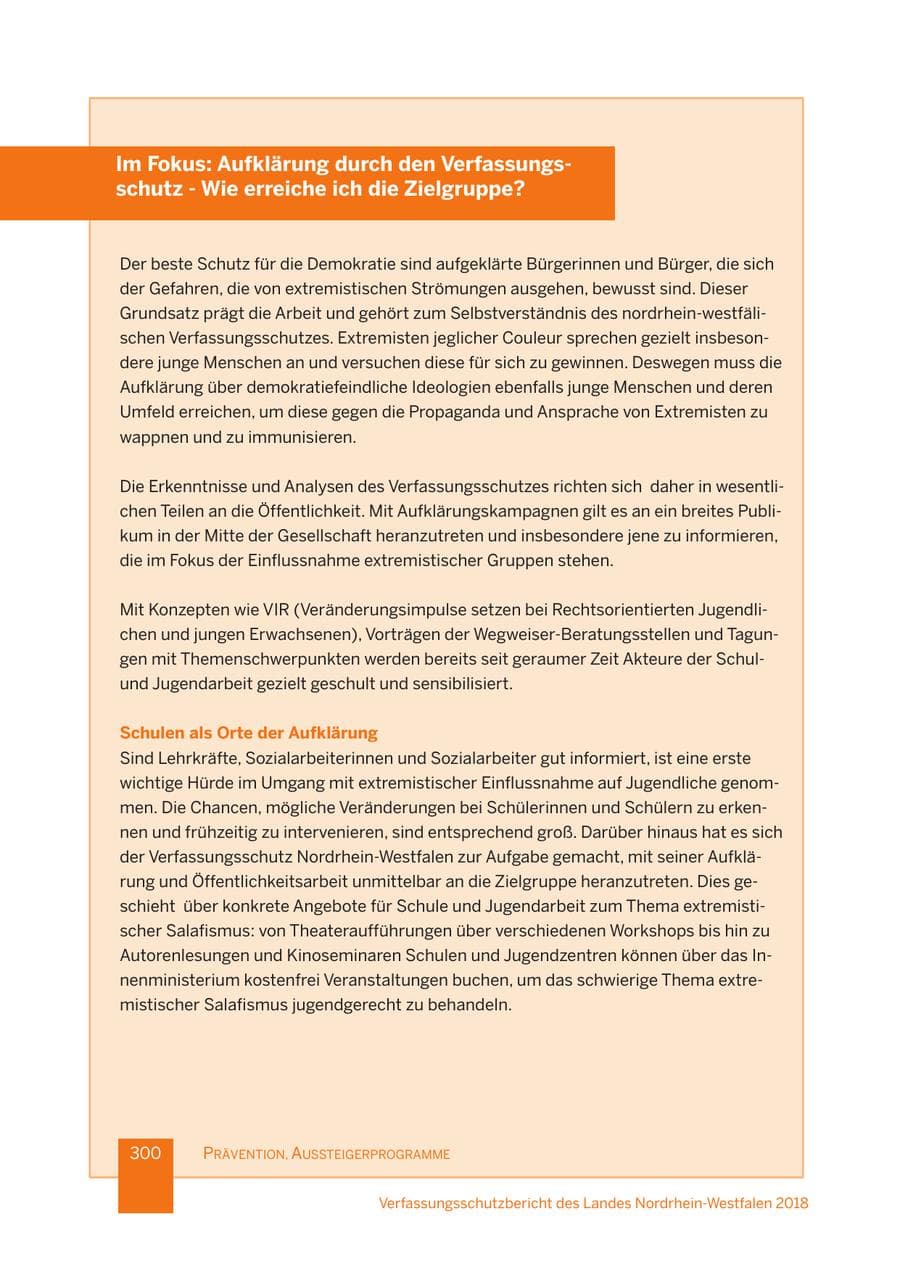 Seite 301 des Verfassungsschutzbericht 2018 Nordrhein-Westfalen