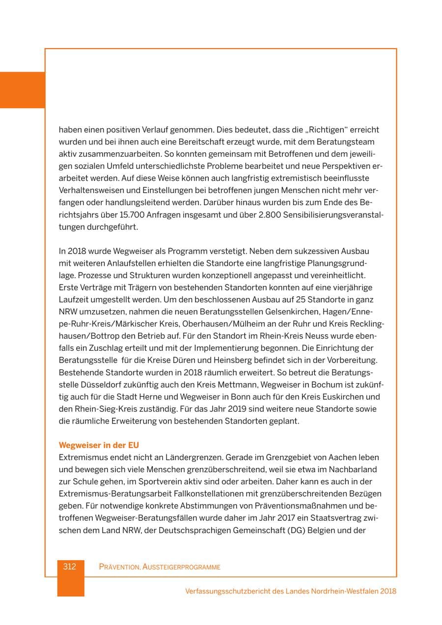 Seite 313 des Verfassungsschutzbericht 2018 Nordrhein-Westfalen