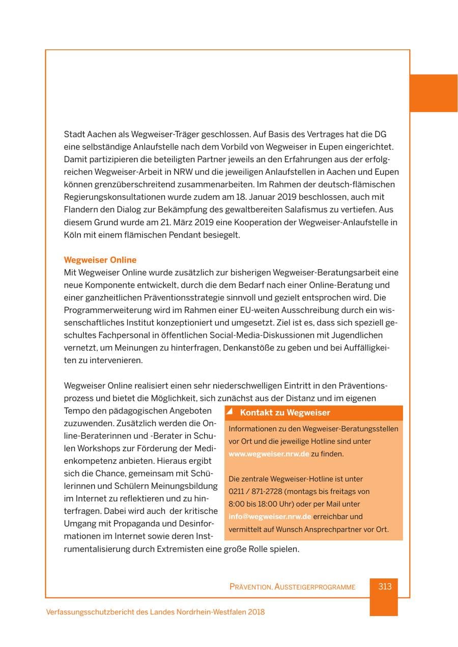 Seite 314 des Verfassungsschutzbericht 2018 Nordrhein-Westfalen