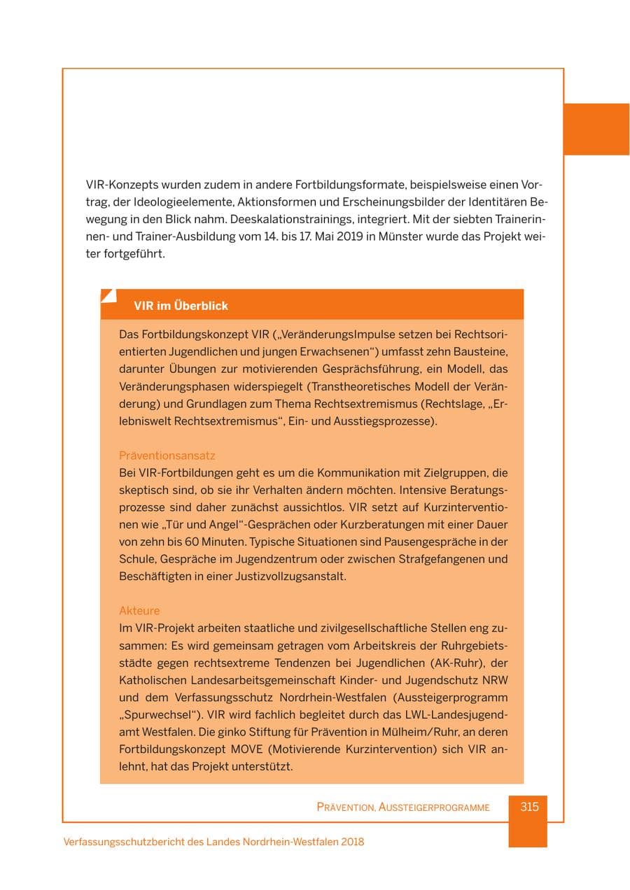 Seite 316 des Verfassungsschutzbericht 2018 Nordrhein-Westfalen