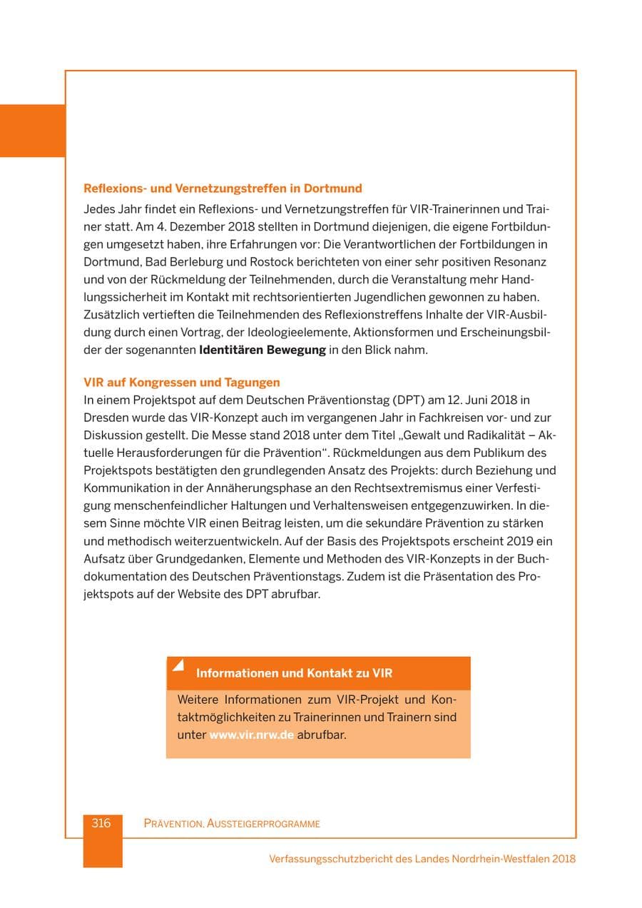 Seite 317 des Verfassungsschutzbericht 2018 Nordrhein-Westfalen