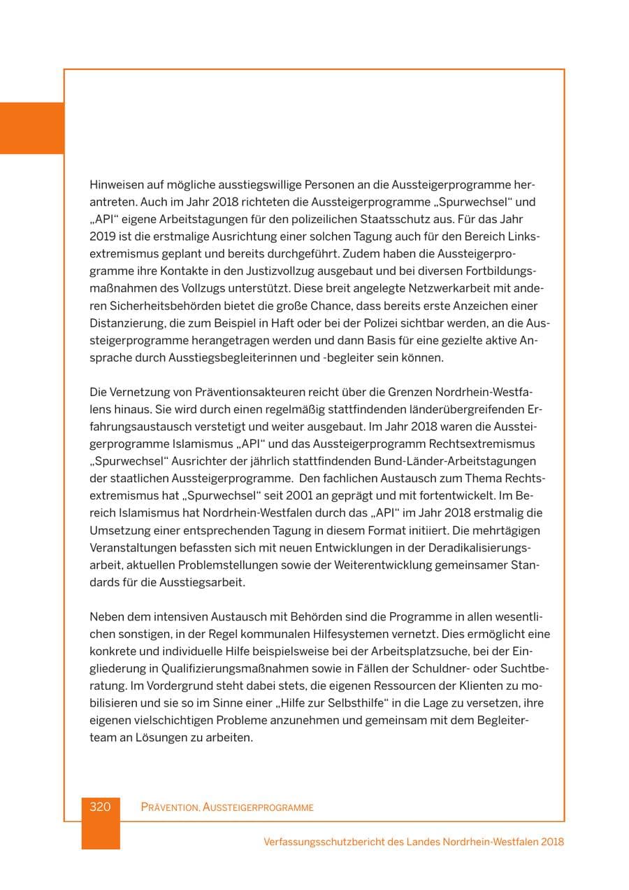 Seite 321 des Verfassungsschutzbericht 2018 Nordrhein-Westfalen