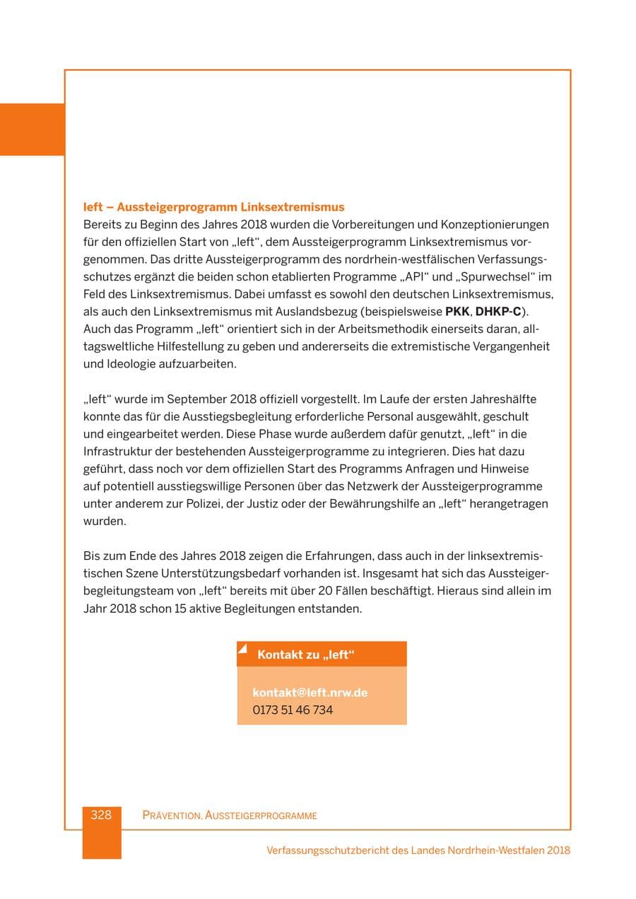 Seite 329 des Verfassungsschutzbericht 2018 Nordrhein-Westfalen