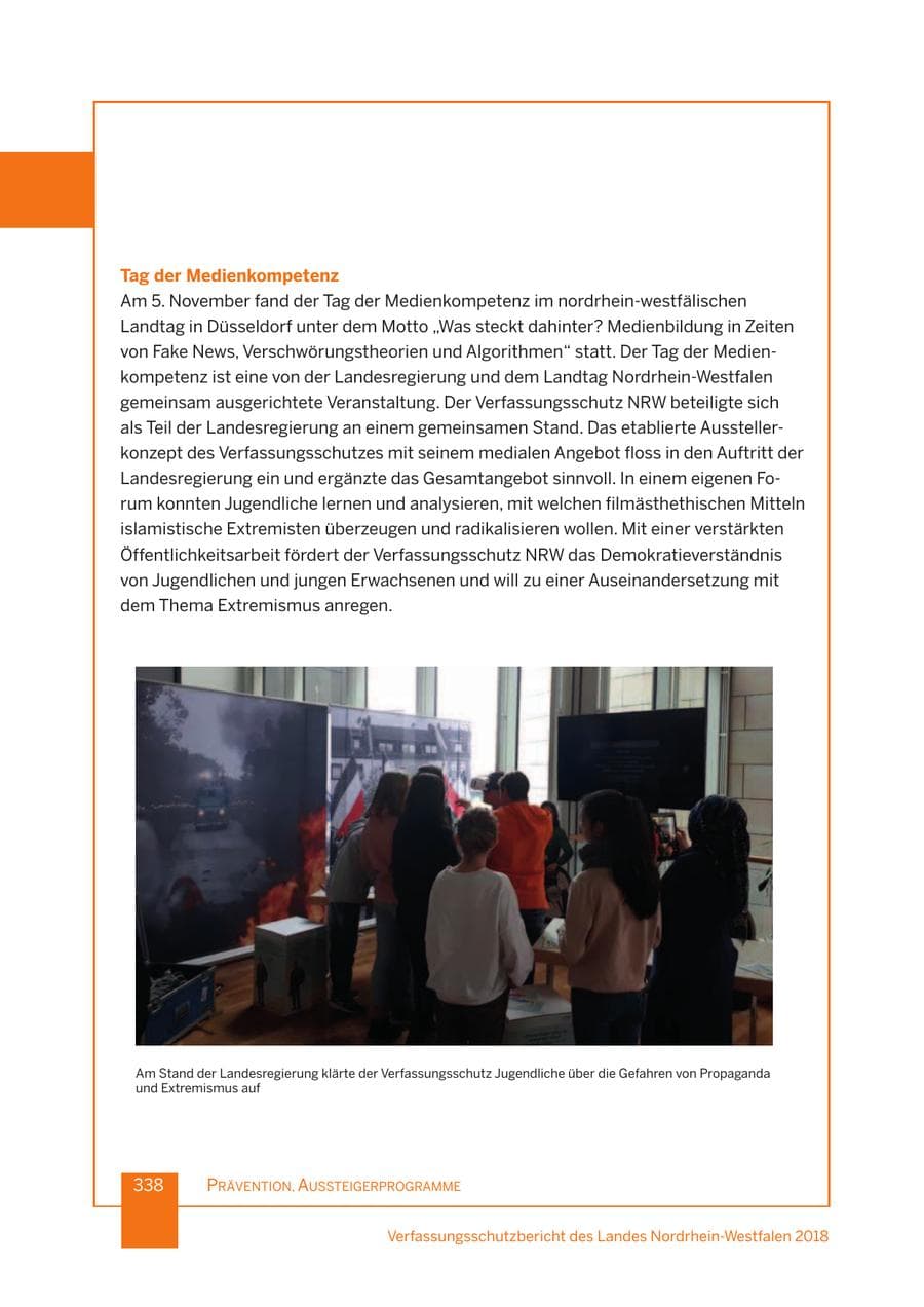 Seite 339 des Verfassungsschutzbericht 2018 Nordrhein-Westfalen