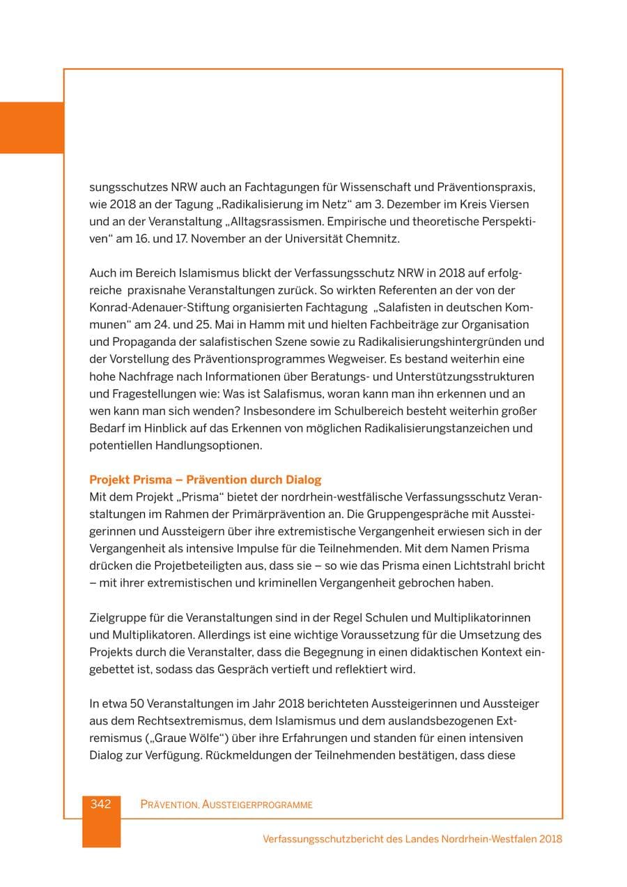 Seite 343 des Verfassungsschutzbericht 2018 Nordrhein-Westfalen