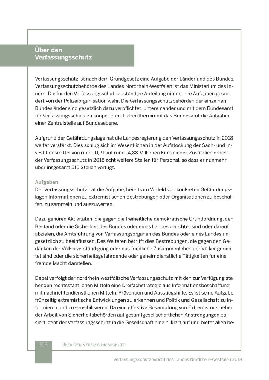 Seite 353 des Verfassungsschutzbericht 2018 Nordrhein-Westfalen