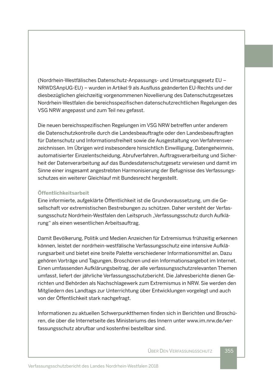 Seite 356 des Verfassungsschutzbericht 2018 Nordrhein-Westfalen