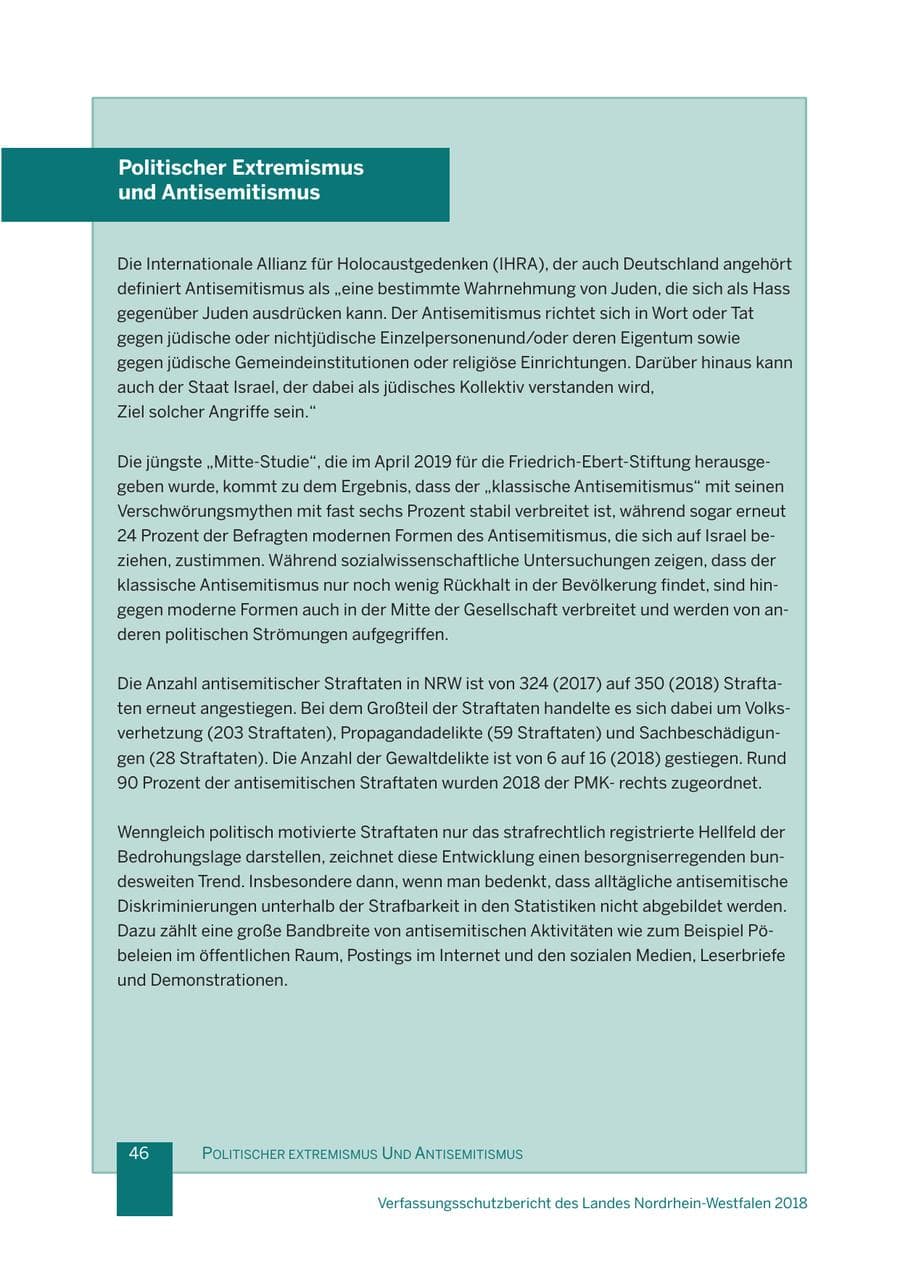 Seite 47 des Verfassungsschutzbericht 2018 Nordrhein-Westfalen