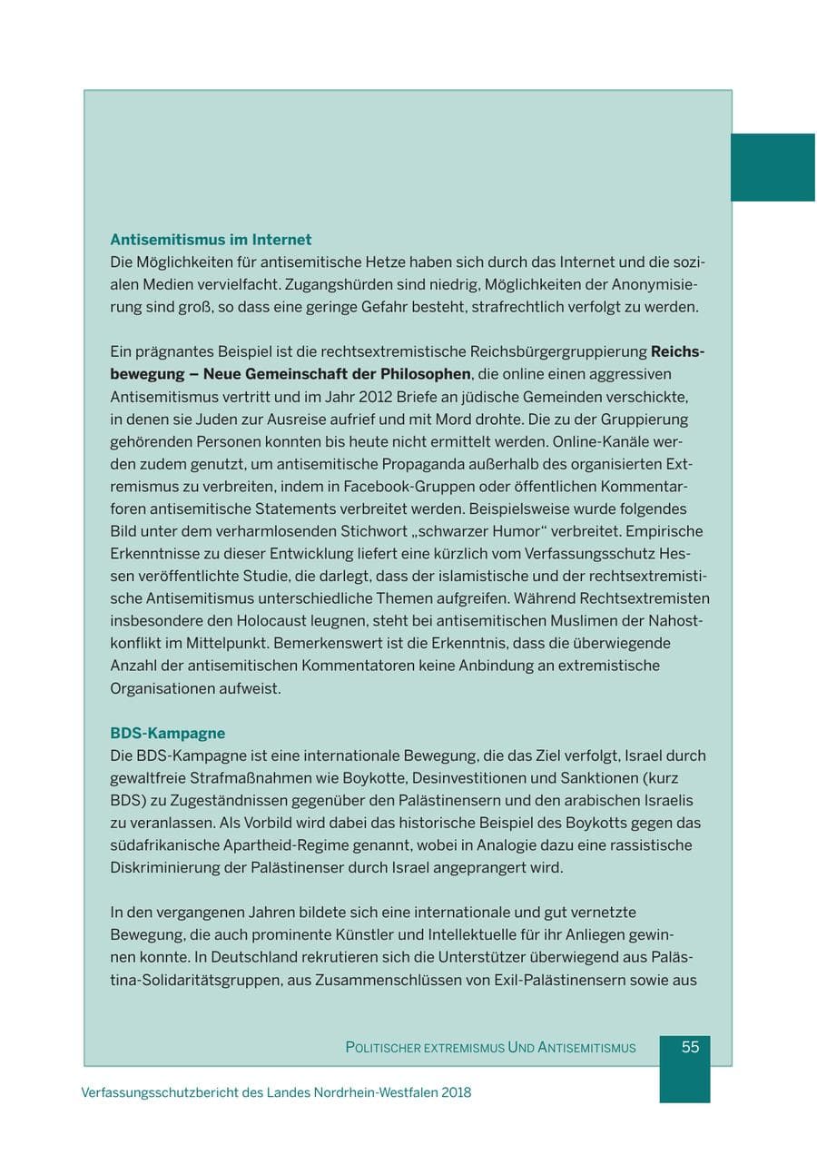 Seite 56 des Verfassungsschutzbericht 2018 Nordrhein-Westfalen