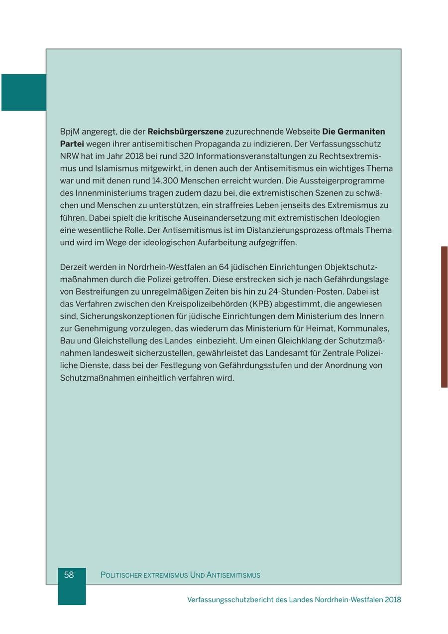 Seite 59 des Verfassungsschutzbericht 2018 Nordrhein-Westfalen