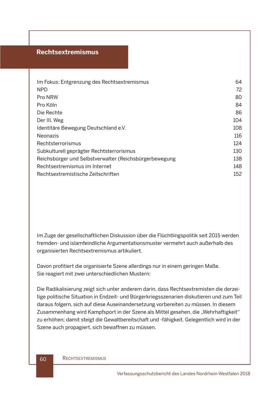Seite 61 des Verfassungsschutzbericht 2018 Nordrhein-Westfalen