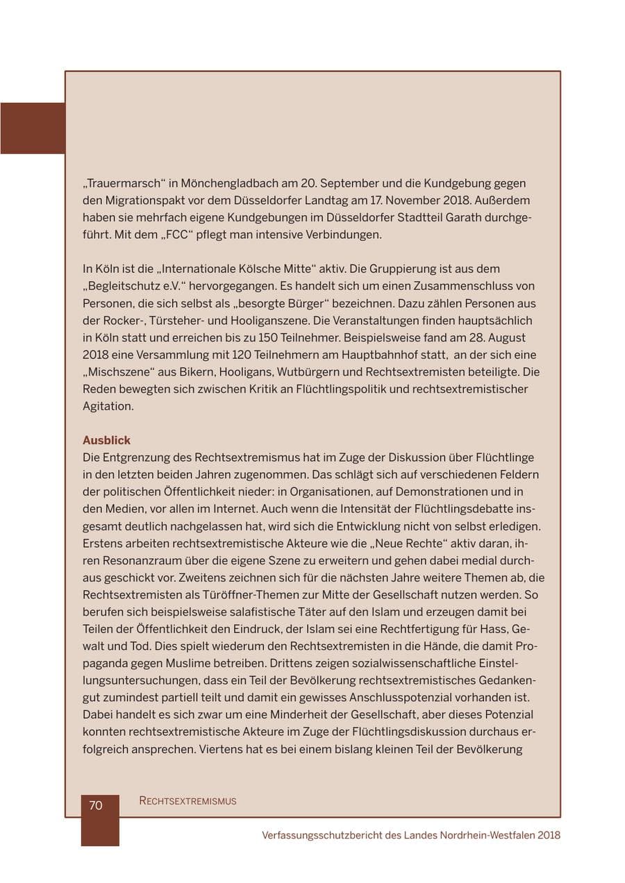 Seite 71 des Verfassungsschutzbericht 2018 Nordrhein-Westfalen