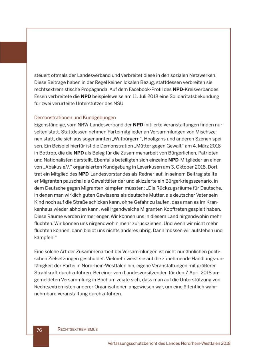 Seite 77 des Verfassungsschutzbericht 2018 Nordrhein-Westfalen