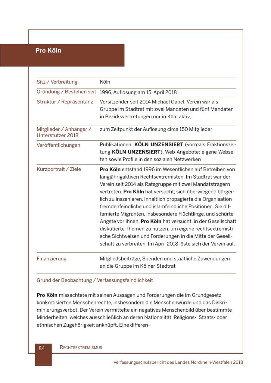 Seite 85 des Verfassungsschutzbericht 2018 Nordrhein-Westfalen