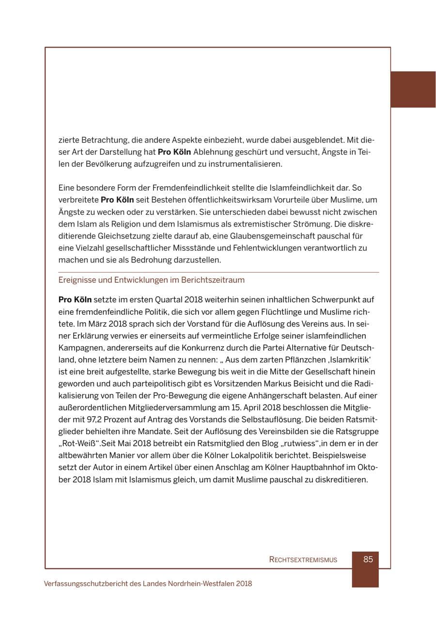 Seite 86 des Verfassungsschutzbericht 2018 Nordrhein-Westfalen