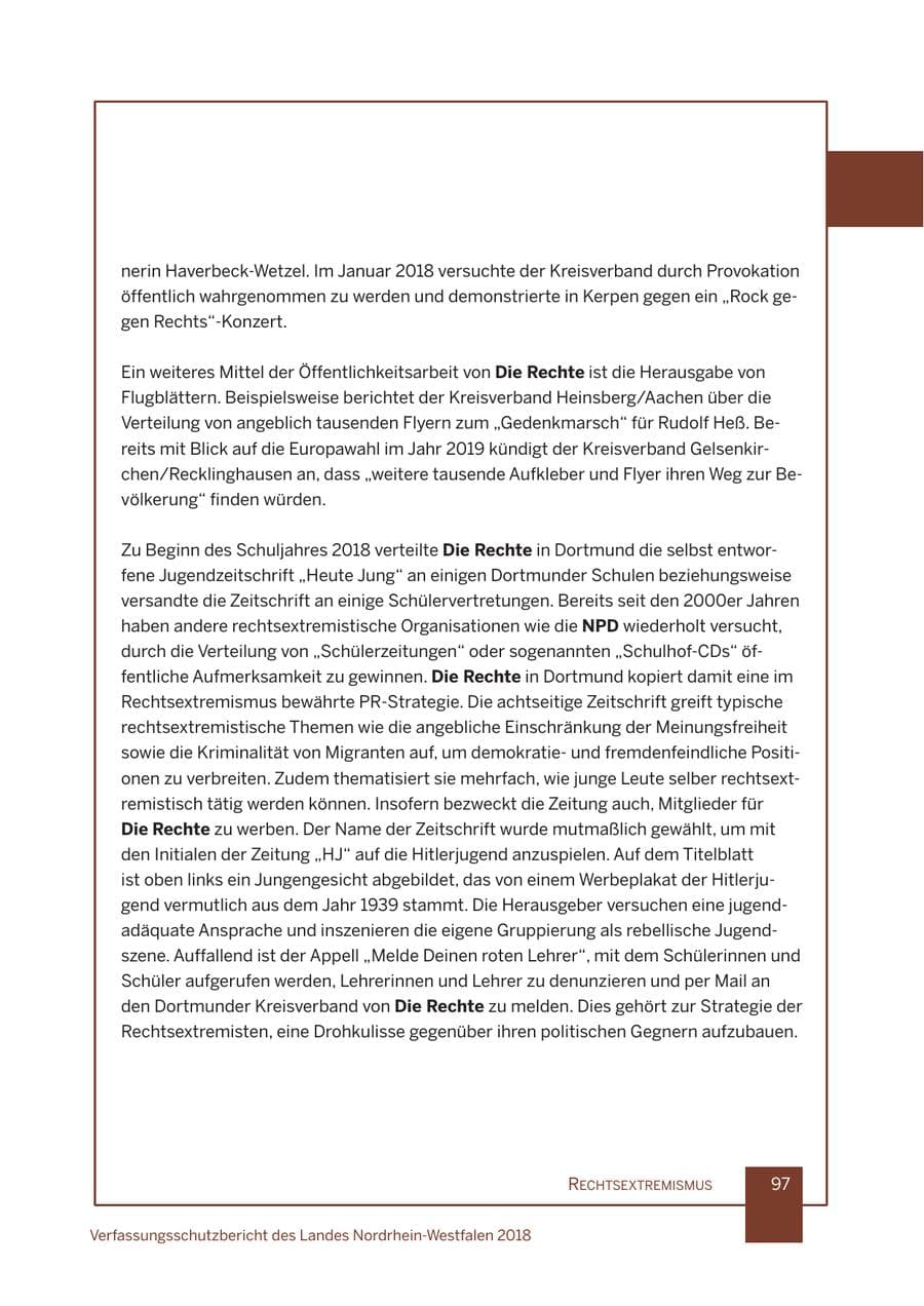 Seite 98 des Verfassungsschutzbericht 2018 Nordrhein-Westfalen