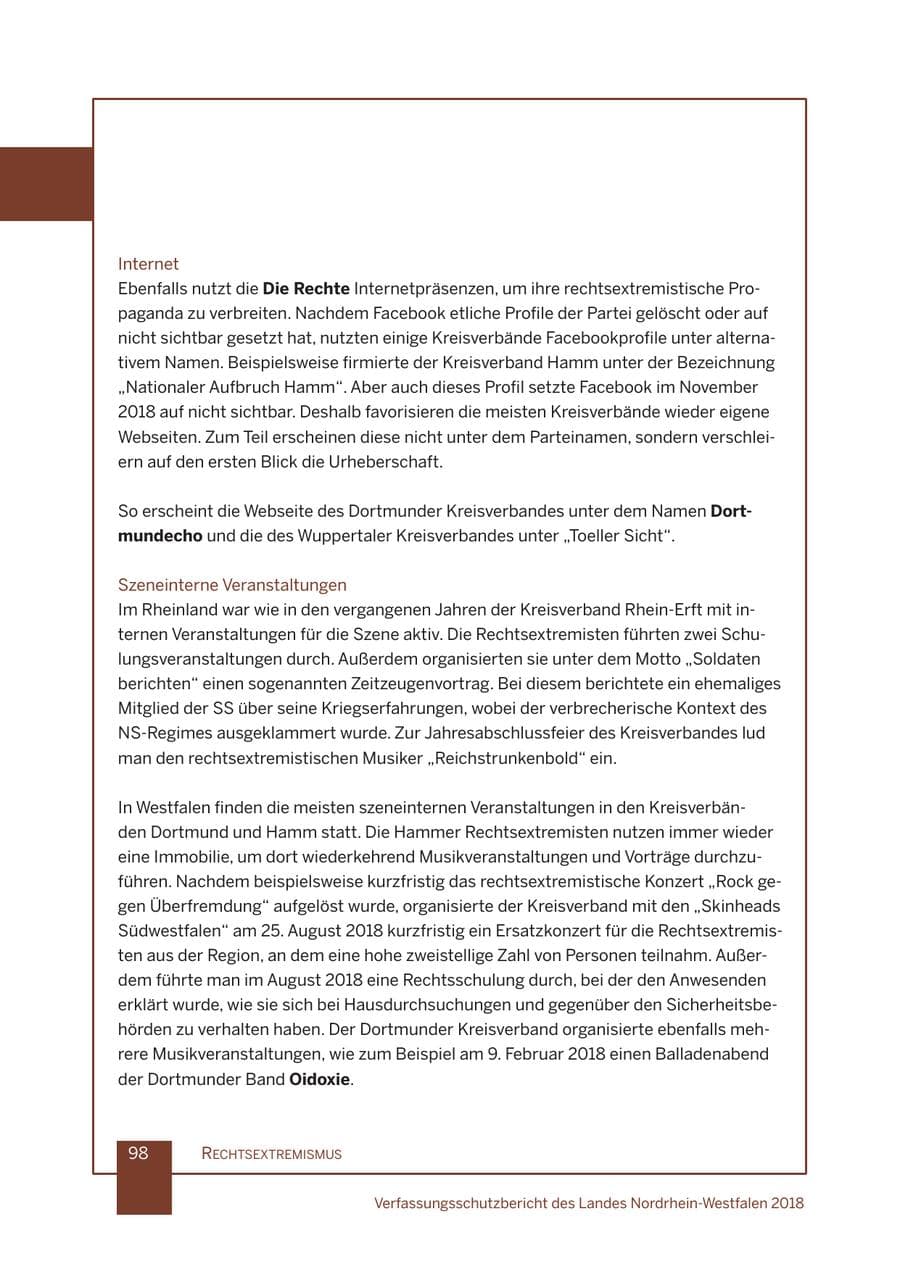 Seite 99 des Verfassungsschutzbericht 2018 Nordrhein-Westfalen