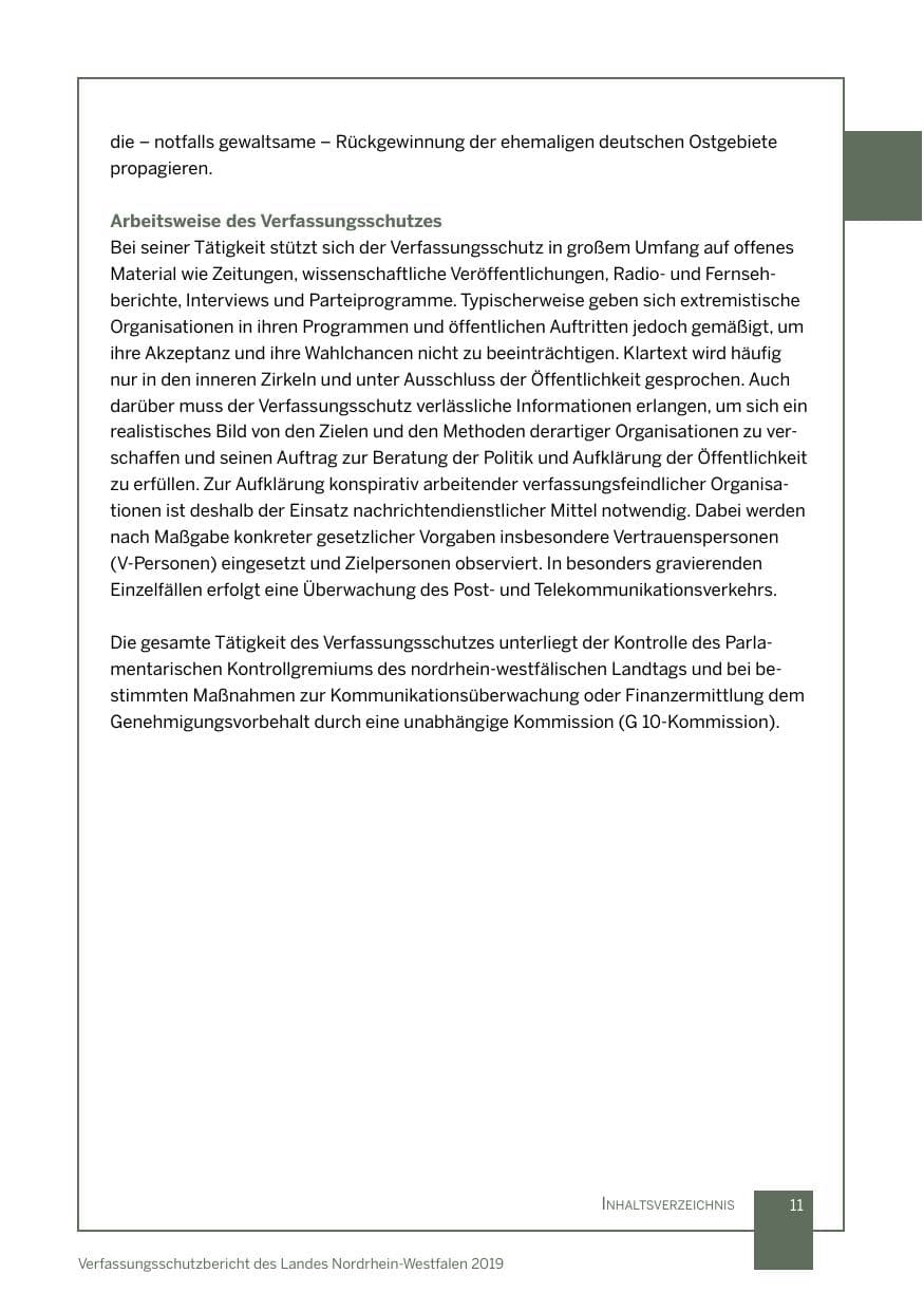 Seite 11 des Verfassungsschutzbericht 2019 Nordrhein-Westfalen