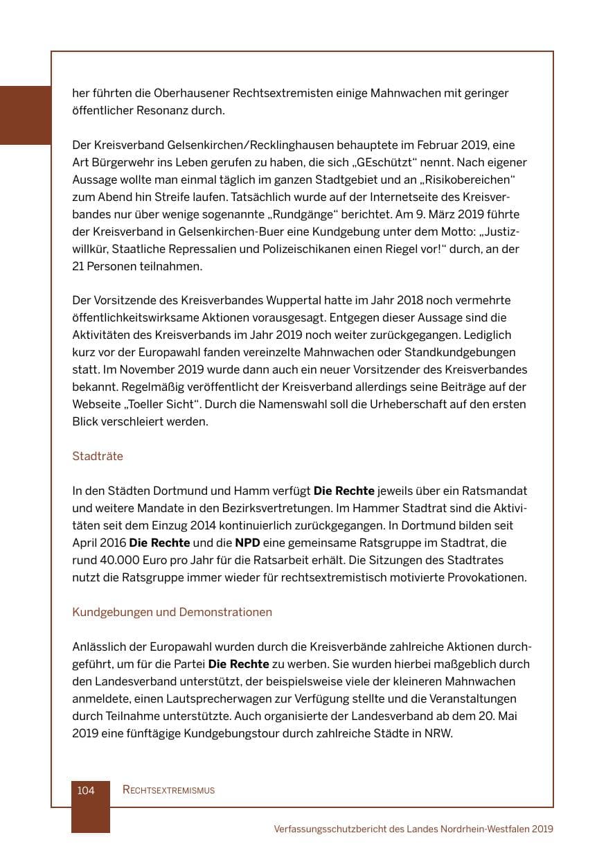 Seite 104 des Verfassungsschutzbericht 2019 Nordrhein-Westfalen