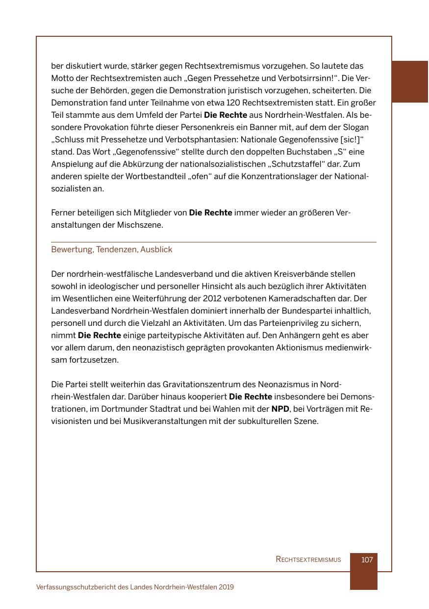 Seite 107 des Verfassungsschutzbericht 2019 Nordrhein-Westfalen