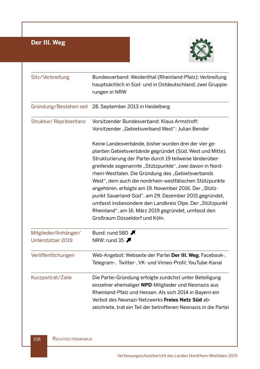 Seite 108 des Verfassungsschutzbericht 2019 Nordrhein-Westfalen