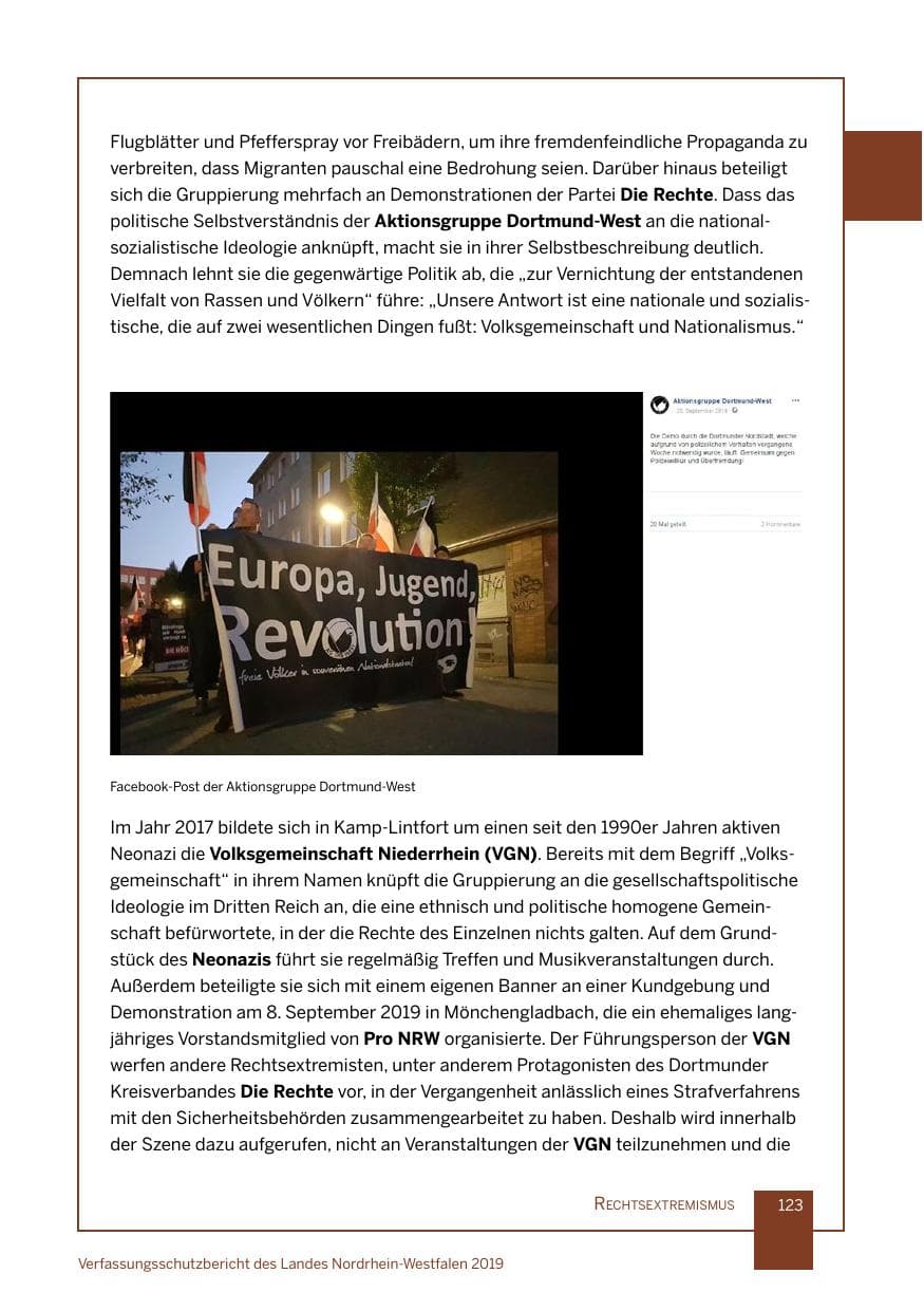 Seite 123 des Verfassungsschutzbericht 2019 Nordrhein-Westfalen