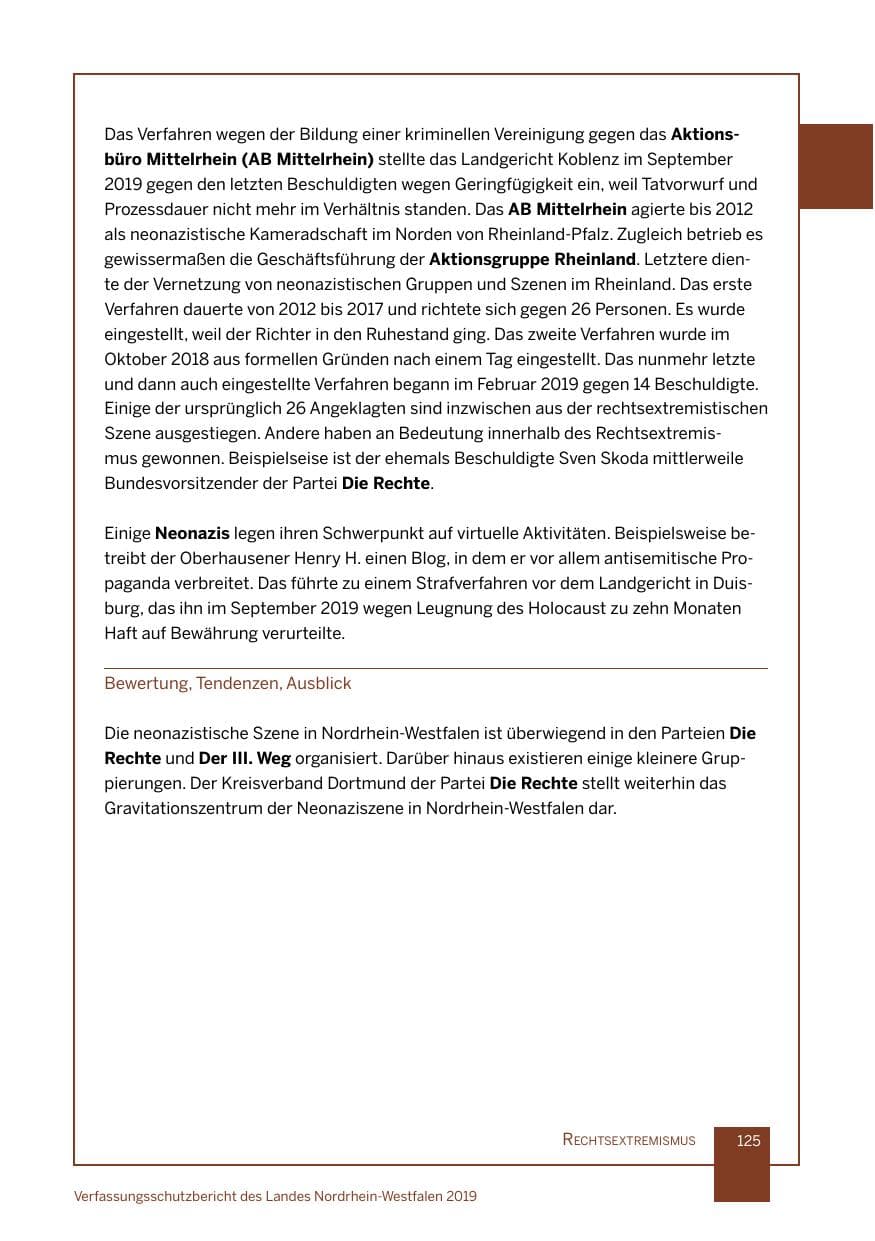 Seite 125 des Verfassungsschutzbericht 2019 Nordrhein-Westfalen