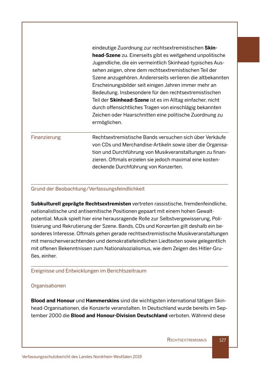 Seite 127 des Verfassungsschutzbericht 2019 Nordrhein-Westfalen