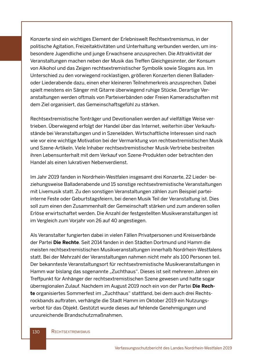 Seite 130 des Verfassungsschutzbericht 2019 Nordrhein-Westfalen