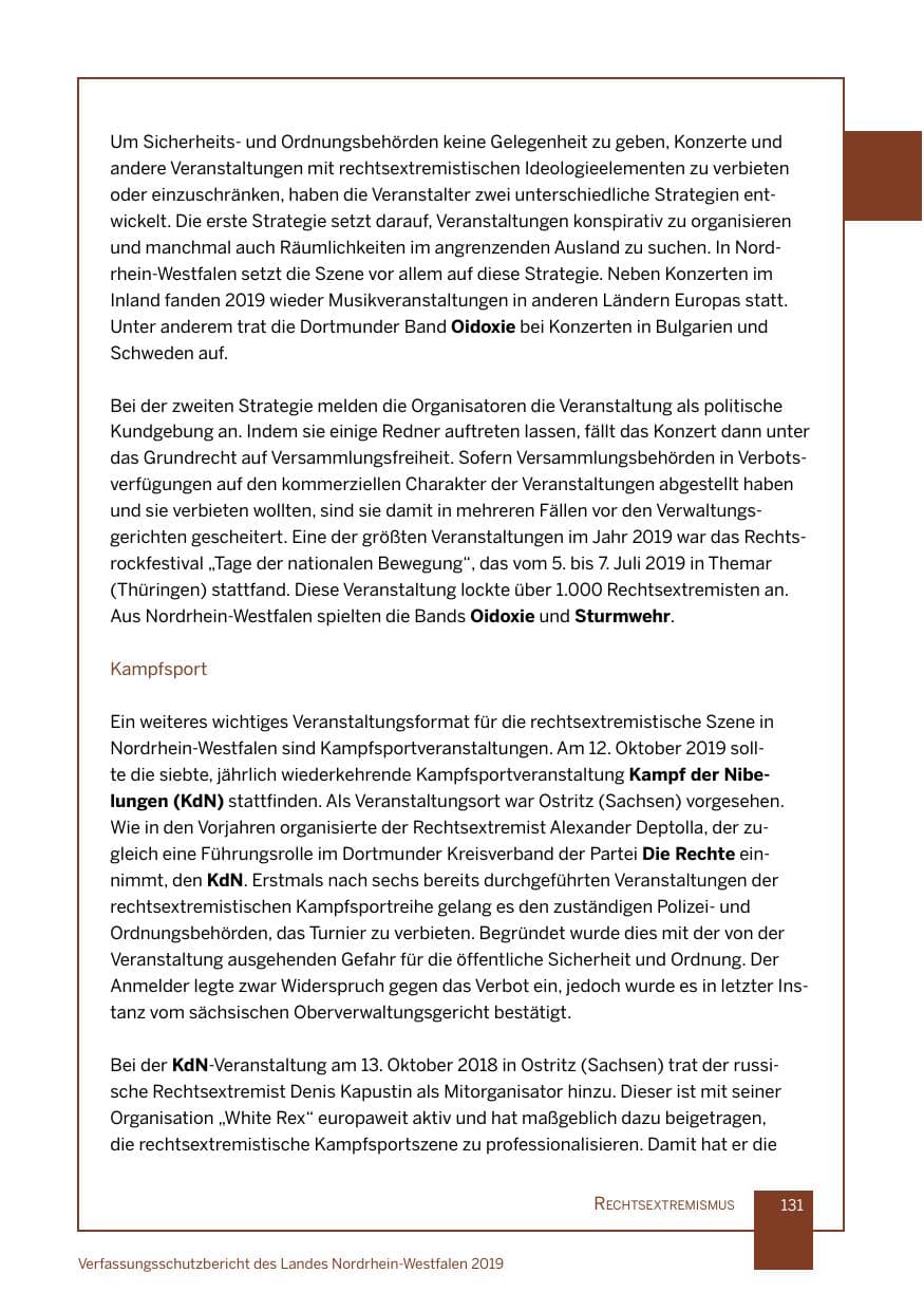 Seite 131 des Verfassungsschutzbericht 2019 Nordrhein-Westfalen