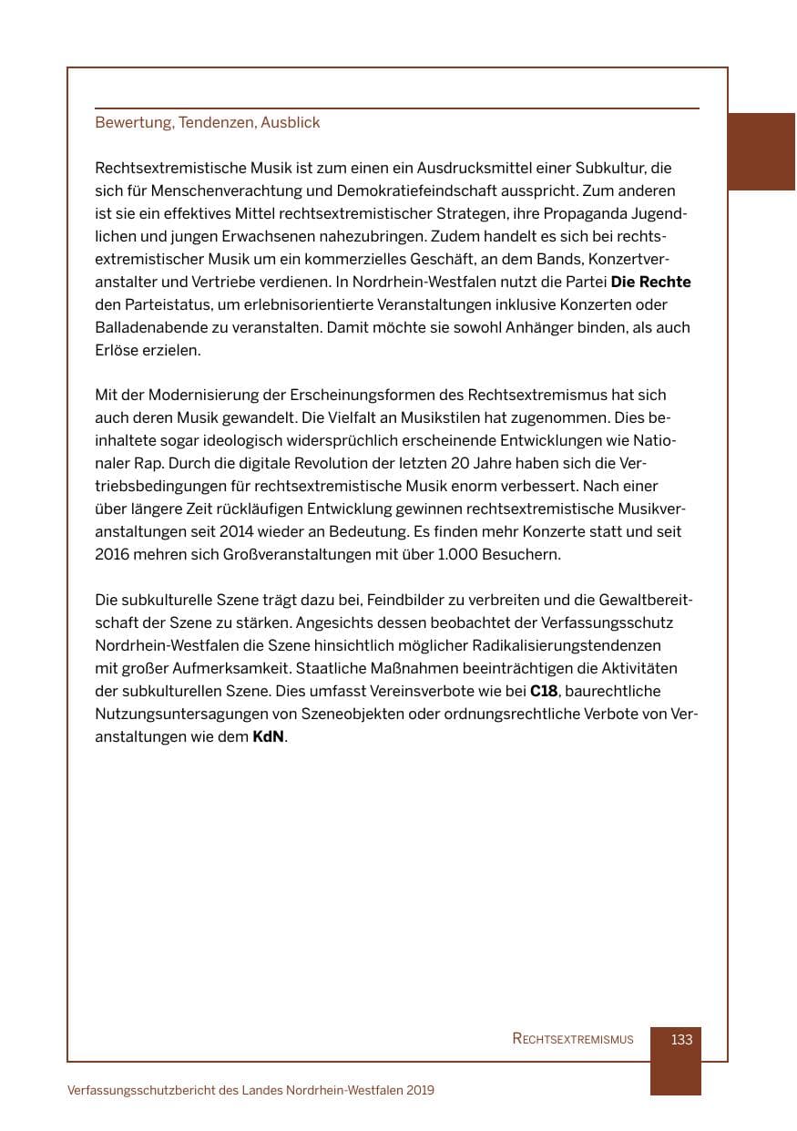 Seite 133 des Verfassungsschutzbericht 2019 Nordrhein-Westfalen