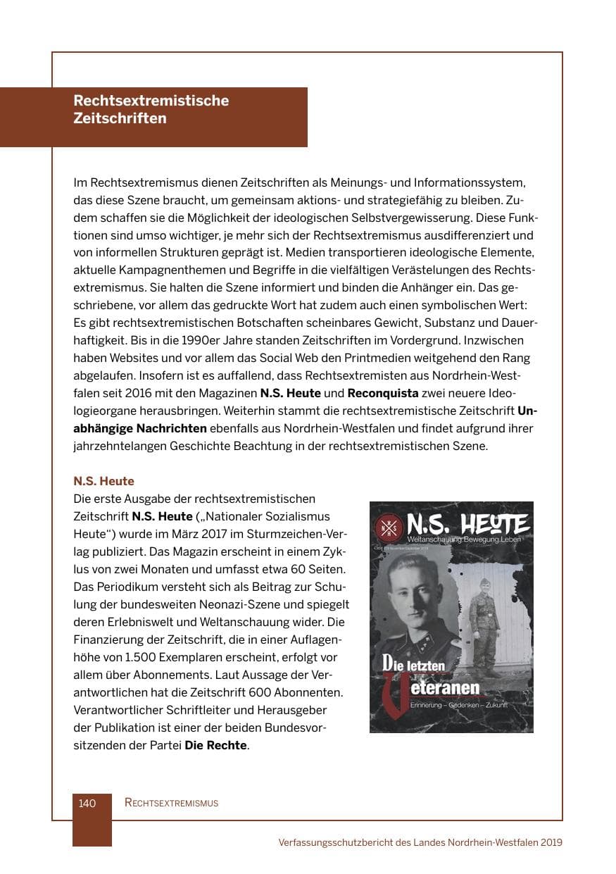 Seite 140 des Verfassungsschutzbericht 2019 Nordrhein-Westfalen