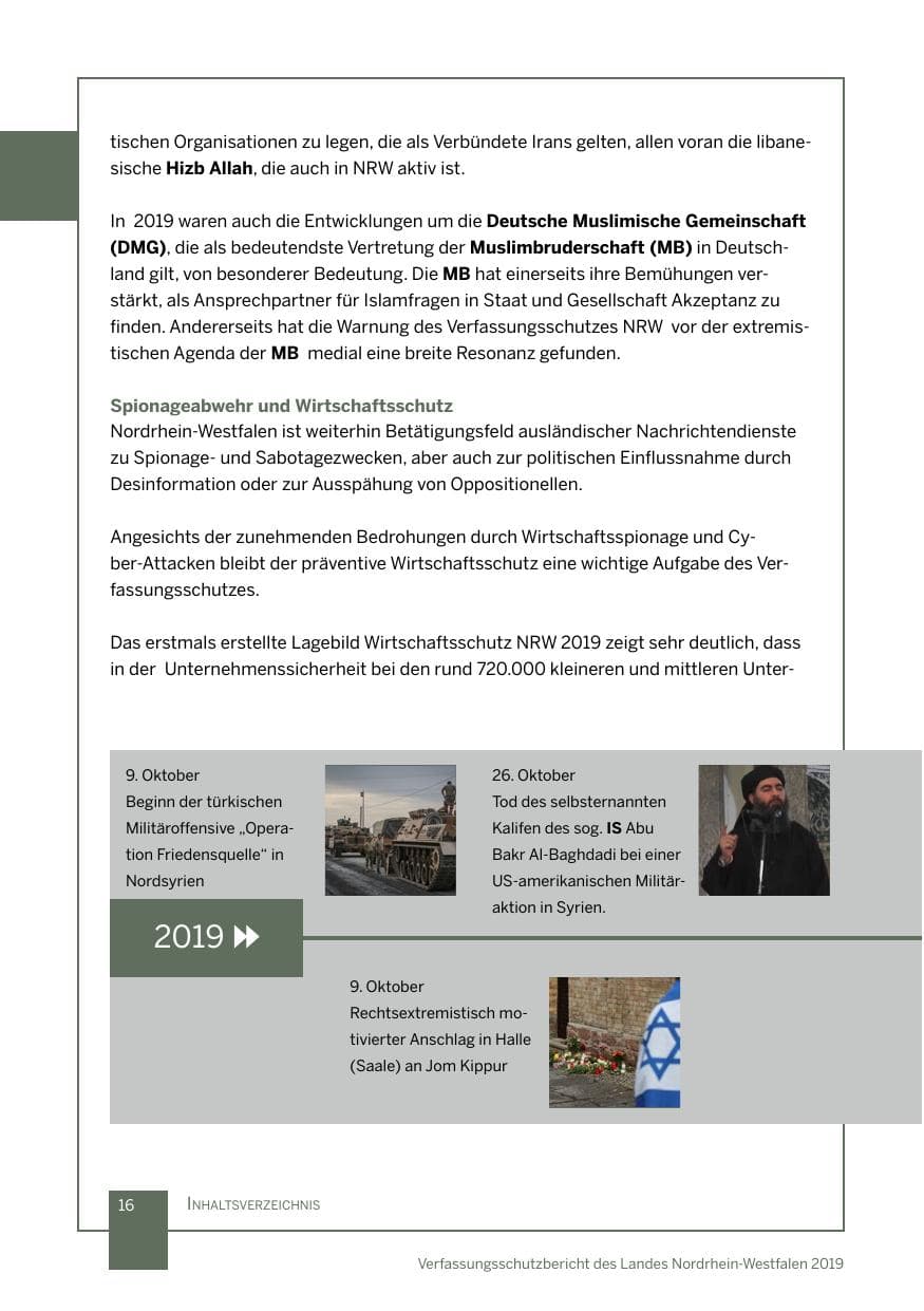 Seite 16 des Verfassungsschutzbericht 2019 Nordrhein-Westfalen