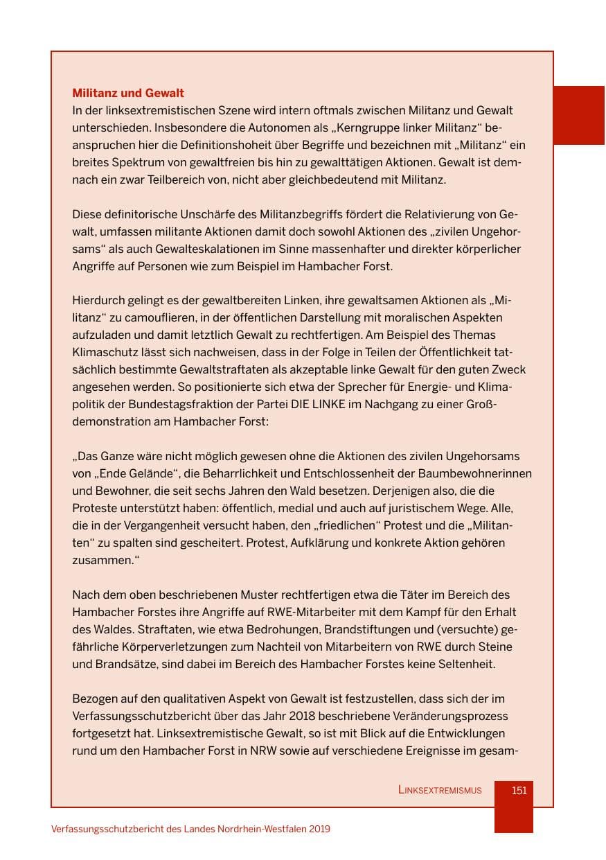 Seite 151 des Verfassungsschutzbericht 2019 Nordrhein-Westfalen