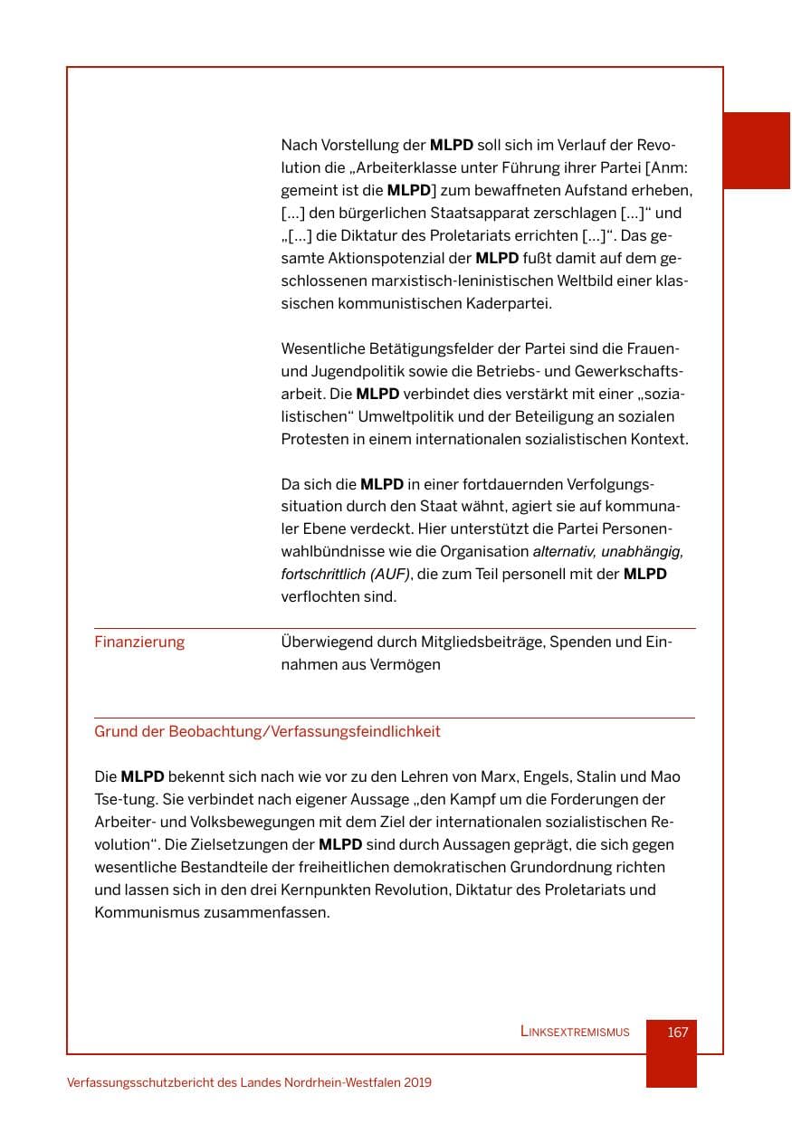 Seite 167 des Verfassungsschutzbericht 2019 Nordrhein-Westfalen