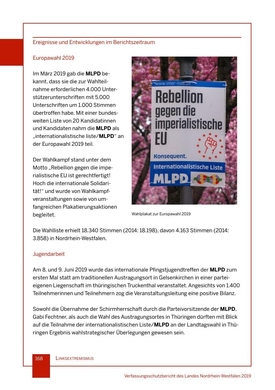 Seite 168 des Verfassungsschutzbericht 2019 Nordrhein-Westfalen